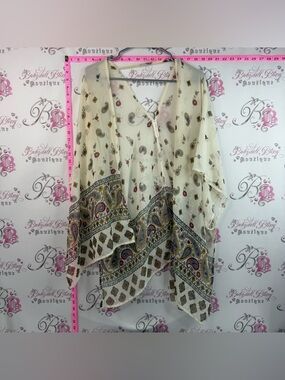 Love Tree cardigan sheer floral Cream Paisley Border Kimono Top